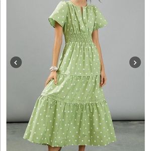 Anthropologie Somerset Maxi Dress Green Polka Dots Sz S worn twice